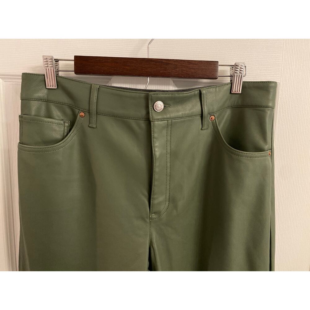 Edgy Express  Vegan / Faux Leather Pants Green Cargo High Rise Wide Leg Pant 12R - Picture 5 of 9
